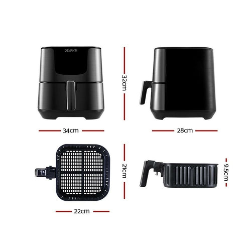 Devanti Air Fryer 7L LCD Fryers Oven Kitchen Devanti Air Fryer 7L LCD Fryers Oven Kitchen con medidas y diseño moderno.