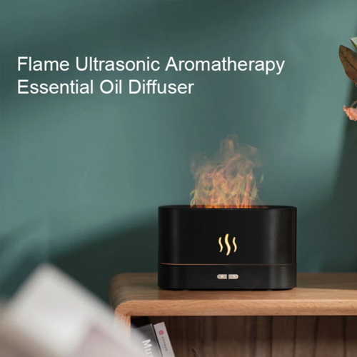 Aroma Diffuser Air Humidifier Flame Lamp Difusor con diseño elegante y efecto de llama para aromaterapia.