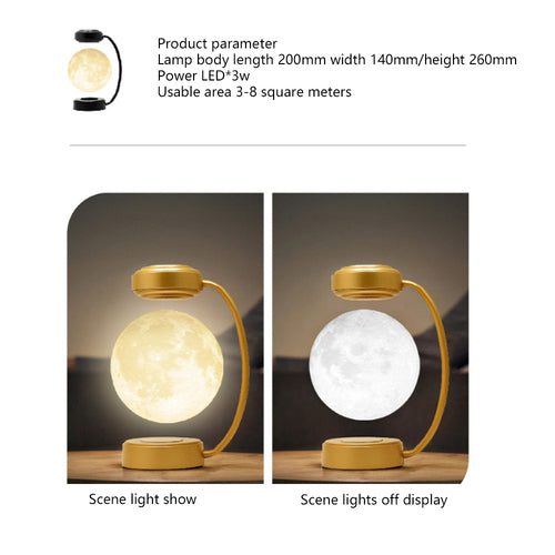 Portable Magnetic Levitation Moon Lamp LED Rotating Dangling Lamp