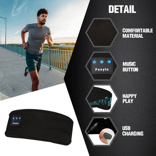 Bluetooth Sports Headband Elastic Eye Mask Sleeping Headphones for Men